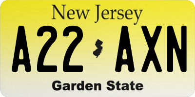 NJ license plate A22AXN
