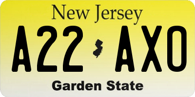 NJ license plate A22AXO