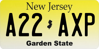 NJ license plate A22AXP