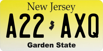NJ license plate A22AXQ