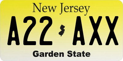 NJ license plate A22AXX