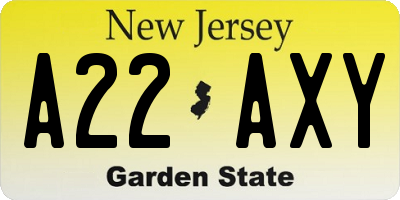 NJ license plate A22AXY