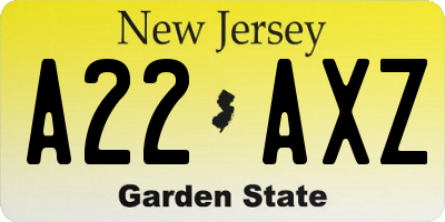 NJ license plate A22AXZ