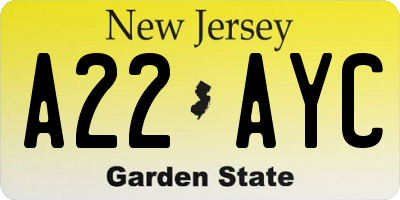 NJ license plate A22AYC