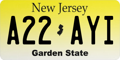 NJ license plate A22AYI