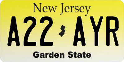 NJ license plate A22AYR