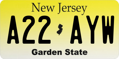 NJ license plate A22AYW