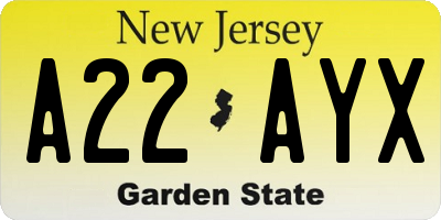 NJ license plate A22AYX