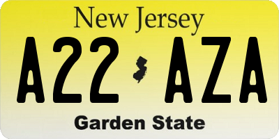 NJ license plate A22AZA