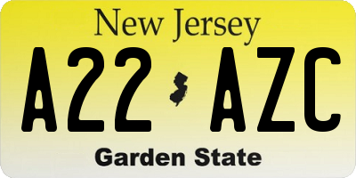 NJ license plate A22AZC