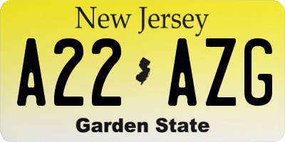 NJ license plate A22AZG