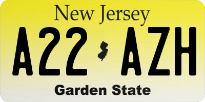 NJ license plate A22AZH