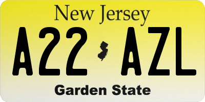 NJ license plate A22AZL
