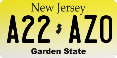 NJ license plate A22AZO
