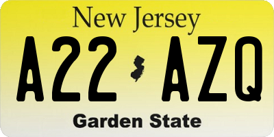 NJ license plate A22AZQ
