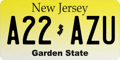 NJ license plate A22AZU