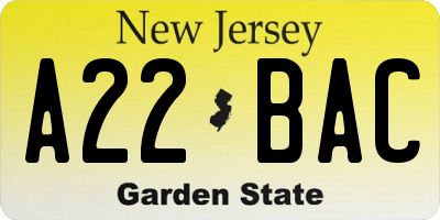 NJ license plate A22BAC
