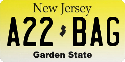 NJ license plate A22BAG
