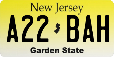 NJ license plate A22BAH