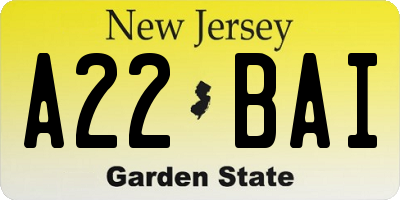 NJ license plate A22BAI