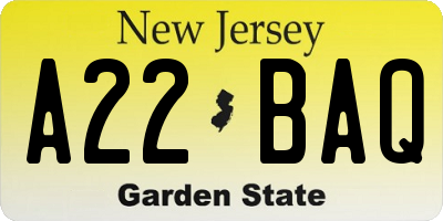 NJ license plate A22BAQ