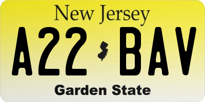 NJ license plate A22BAV