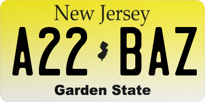 NJ license plate A22BAZ