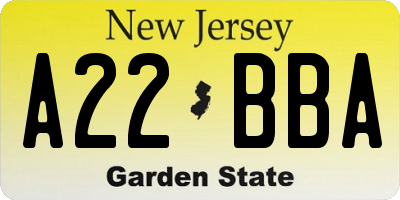 NJ license plate A22BBA