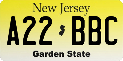 NJ license plate A22BBC
