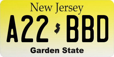 NJ license plate A22BBD