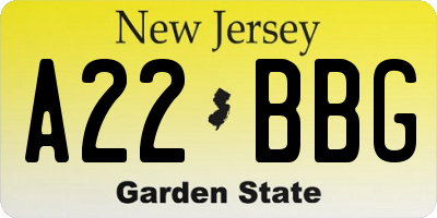NJ license plate A22BBG