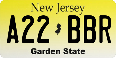 NJ license plate A22BBR