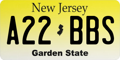NJ license plate A22BBS