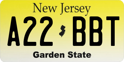 NJ license plate A22BBT