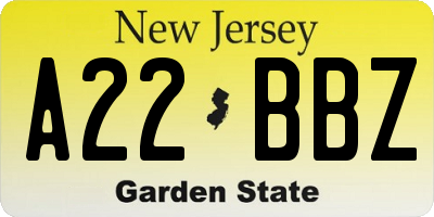 NJ license plate A22BBZ