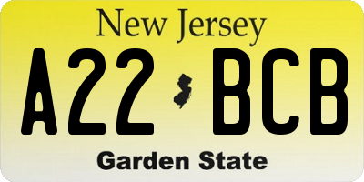 NJ license plate A22BCB
