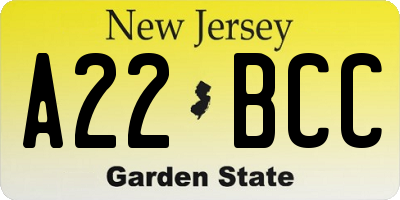 NJ license plate A22BCC