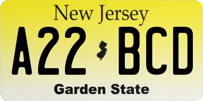 NJ license plate A22BCD
