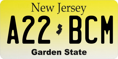 NJ license plate A22BCM