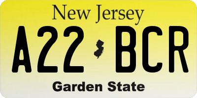 NJ license plate A22BCR