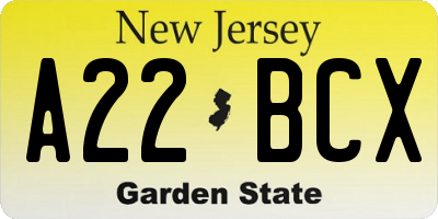 NJ license plate A22BCX