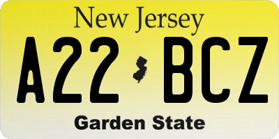 NJ license plate A22BCZ