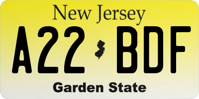 NJ license plate A22BDF