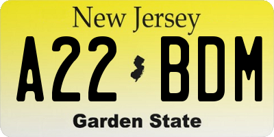 NJ license plate A22BDM