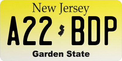 NJ license plate A22BDP