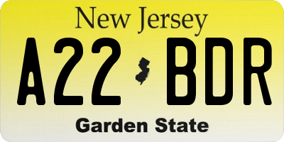 NJ license plate A22BDR