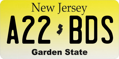 NJ license plate A22BDS