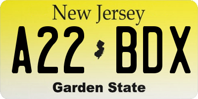 NJ license plate A22BDX