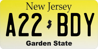 NJ license plate A22BDY