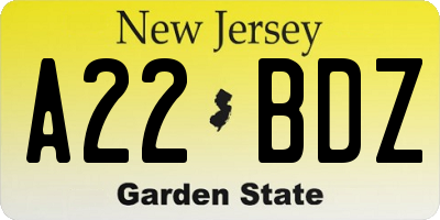 NJ license plate A22BDZ